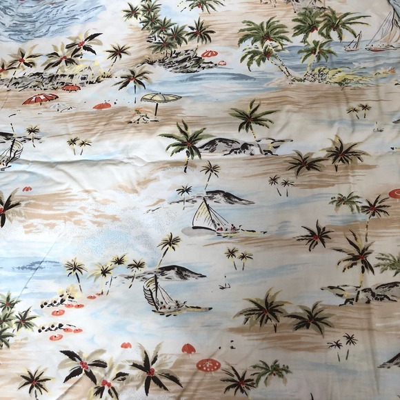 Pottery Barn Beach Theme Palm Trees Sailboat Tiki Hut Duvet Cover Full Queen - Picture 2 of 3